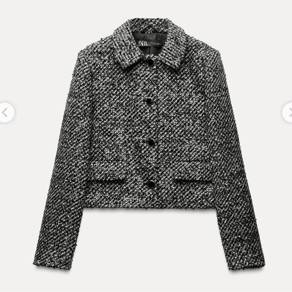 New ZARA Sequined Tweed Jacket - Picture 6 of 12